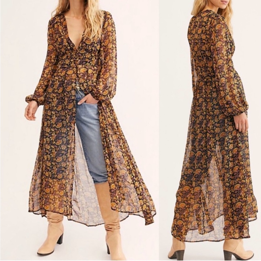 NWOT! Free People medium honeysuckle valerie Floral Sheer duster.